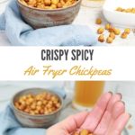 crispy spicy chickpeas in a bowl with a cold beer