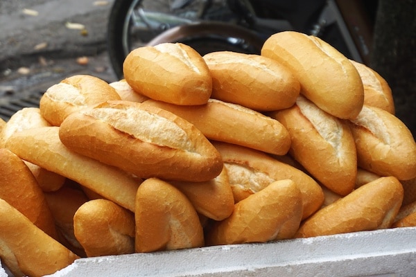 A basket filled with Banh Mi baguette buns