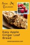slices of apple ginger bread on a wooden board and a basket of fresh red apples