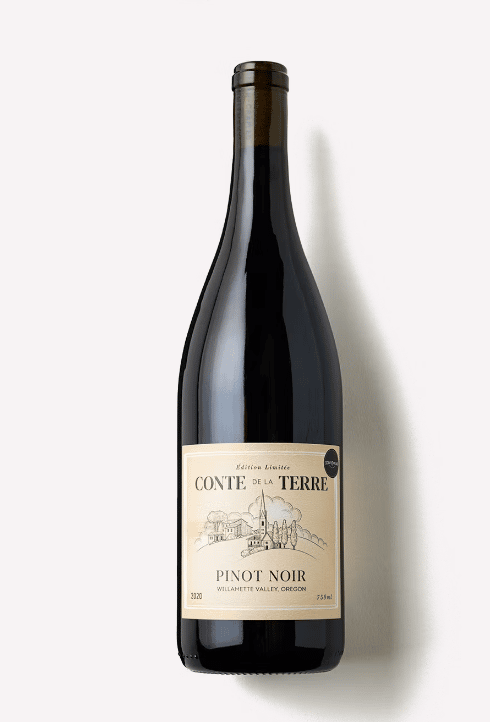 A bottle of Conte de la Terre Pinot Noir wine from Scout and Cellar.