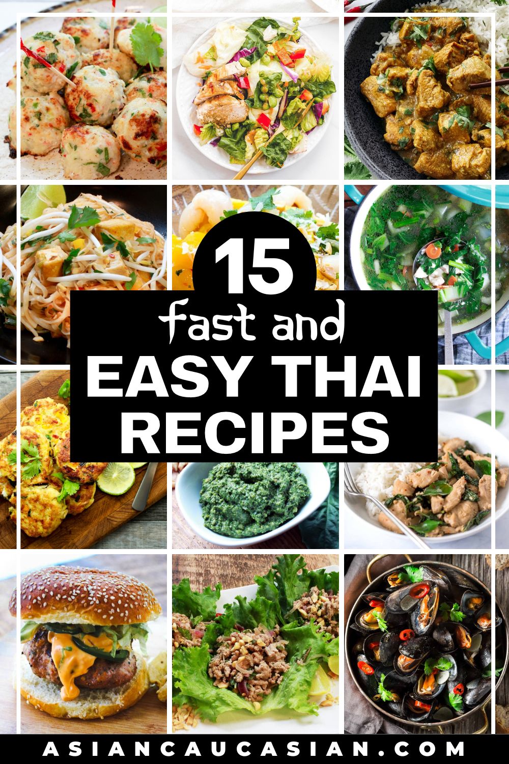 A photo collage of tasty and colorful Thai dishes.