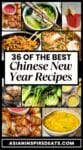 A photo collage grid of popular Chinese New Year dishes, from soups to appetizers to main dishes to desserts.